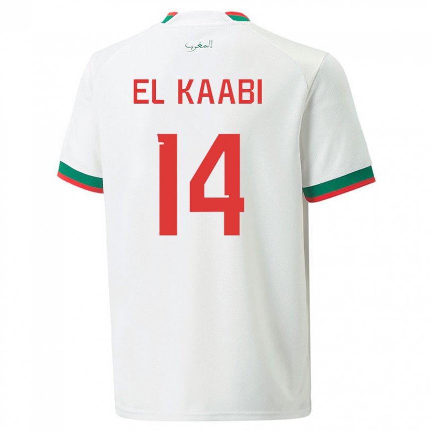 Homme Maillot Maroc Ayoub El Kaabi #14 Blanc Tenues Extérieur 22-24 T-shirt Suisse
