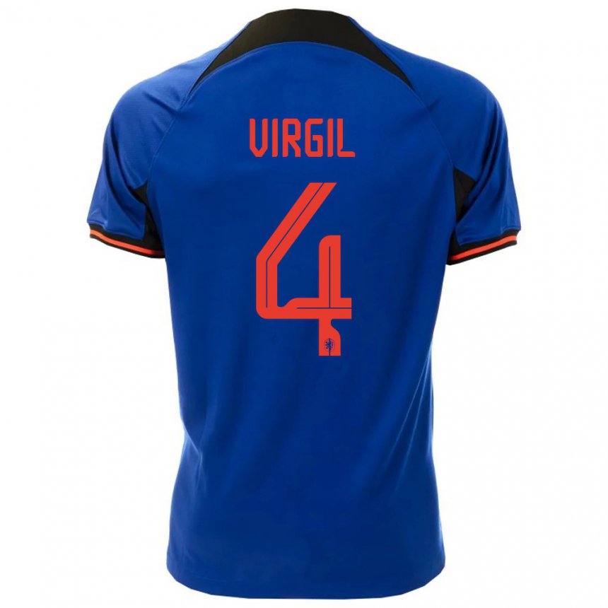 Homme Maillot Pays-bas Virgil Van Dijk #4 Bleu Royal Tenues Extérieur 22-24 T-shirt Suisse