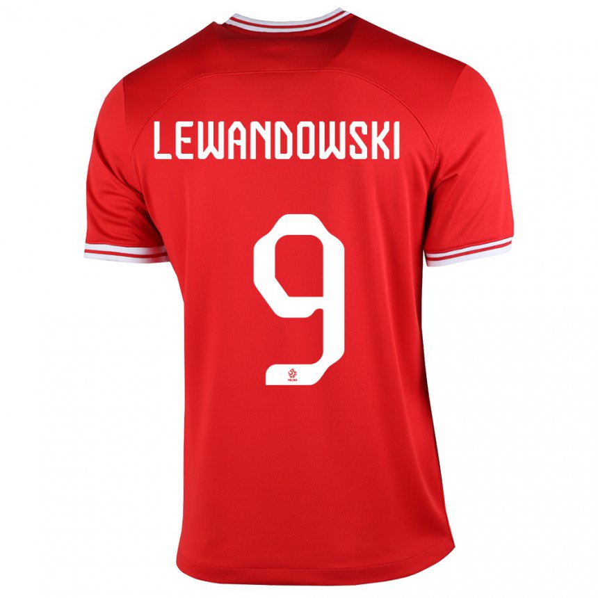 Homme Maillot Pologne Robert Lewandowski #9 Rouge Tenues Extérieur 22-24 T-shirt Suisse