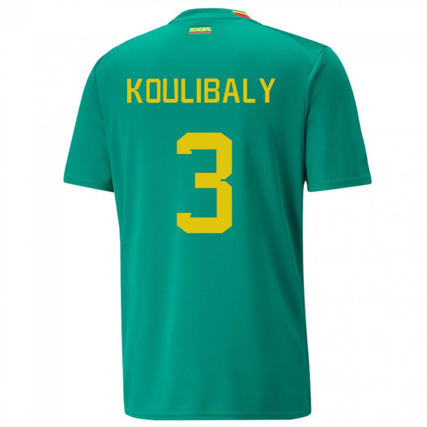 Homme Maillot Sénégal Kalidou Koulibaly #3 Verte Tenues Extérieur 22-24 T-shirt Suisse