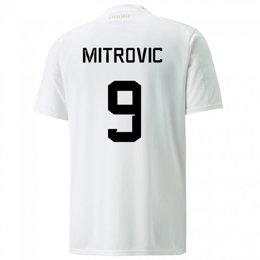 Homme Maillot Serbie Aleksandar Mitrovic #9 Blanc Tenues Extérieur 22-24 T-shirt Suisse