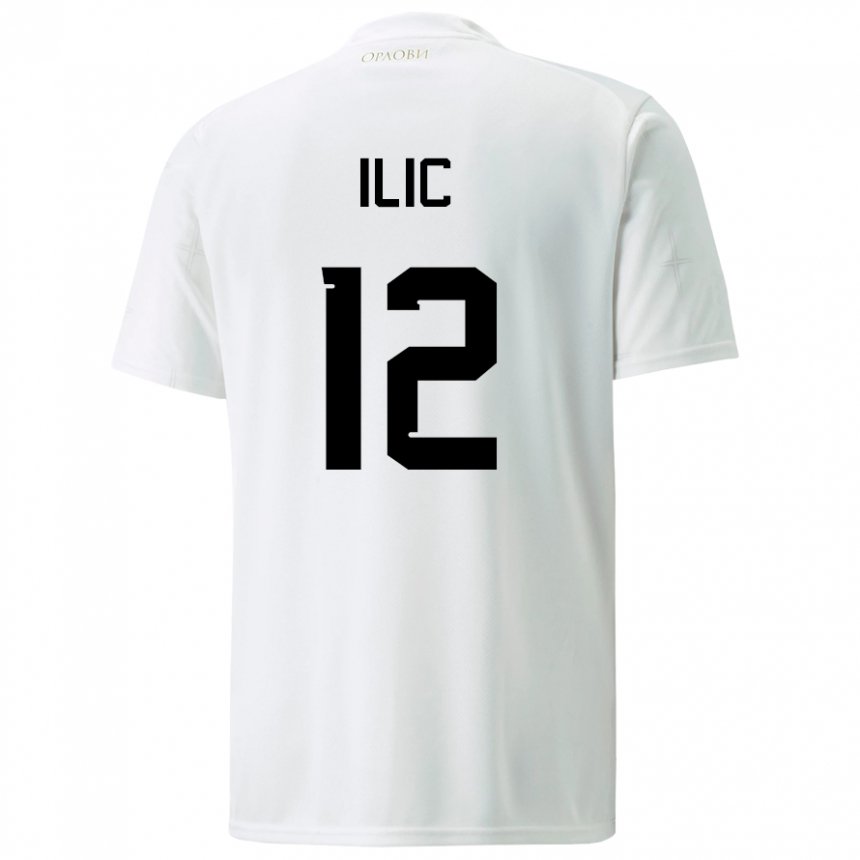 Homme Maillot Serbie Marko Ilic #12 Blanc Tenues Extérieur 22-24 T-shirt Suisse