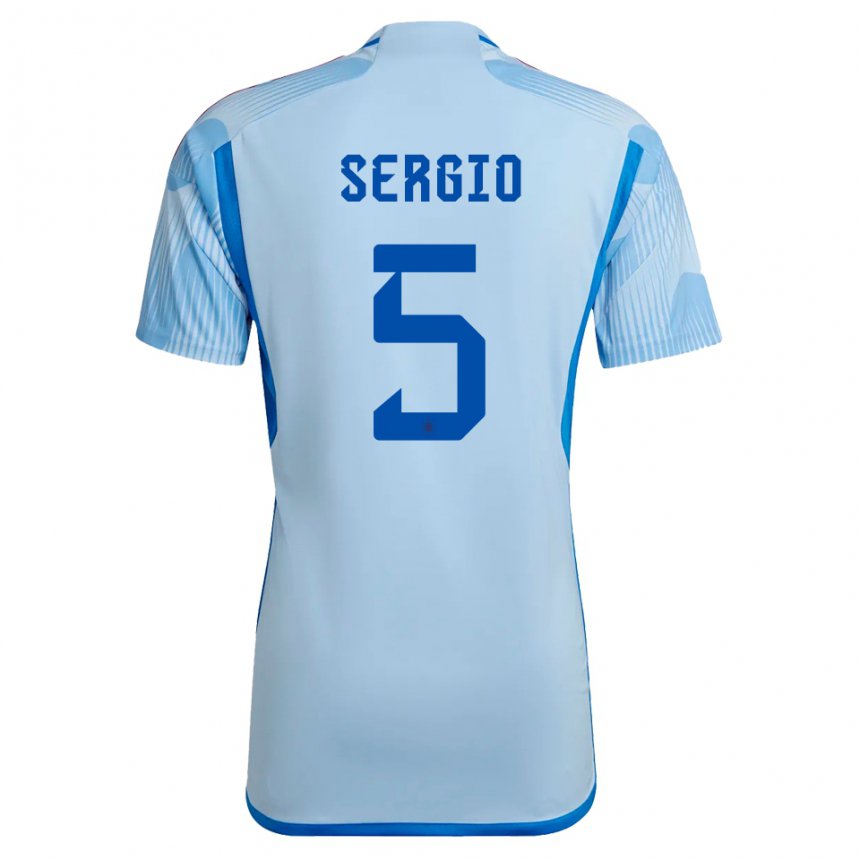 Homme Maillot Espagne Sergio Busquets #5 Bleu Ciel Tenues Extérieur 22-24 T-shirt Suisse