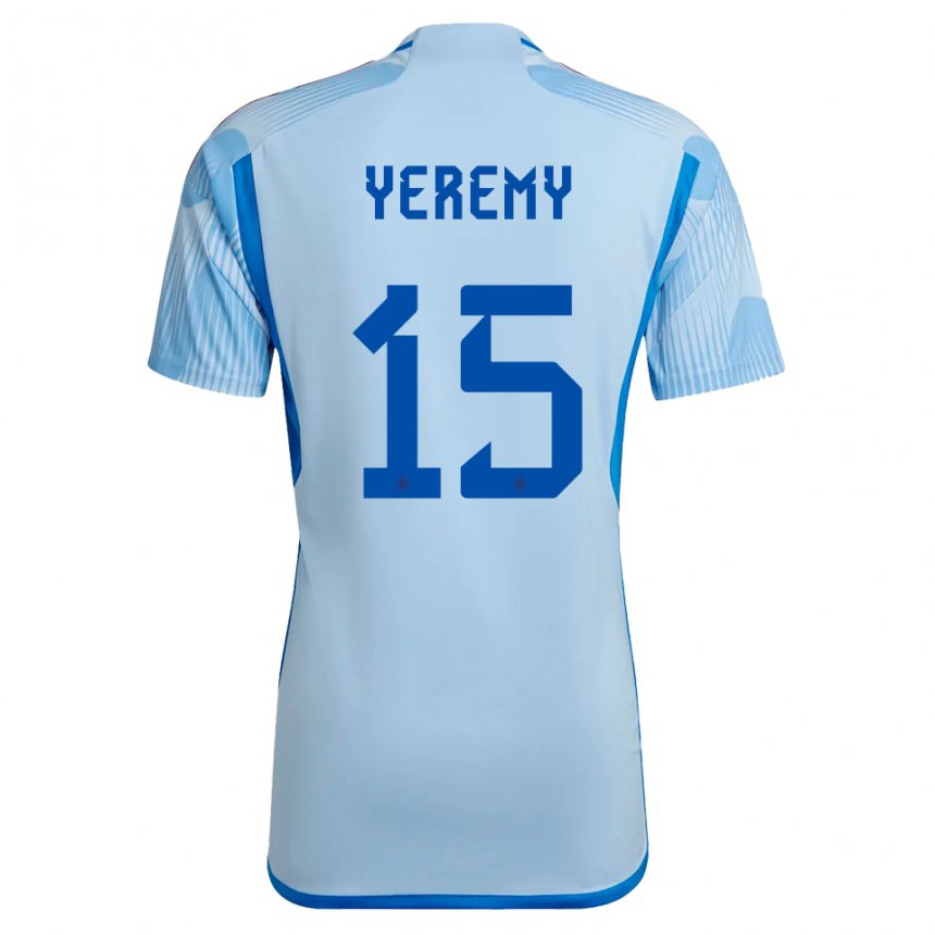 Homme Maillot Espagne Yeremy Pino #15 Bleu Ciel Tenues Extérieur 22-24 T-shirt Suisse