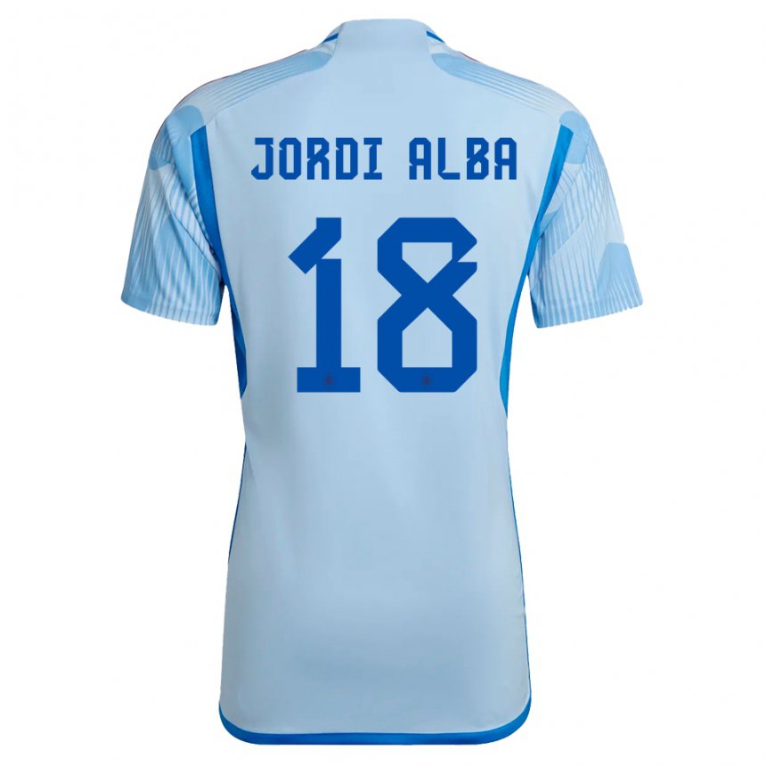Homme Maillot Espagne Jordi Alba #18 Bleu Ciel Tenues Extérieur 22-24 T-shirt Suisse