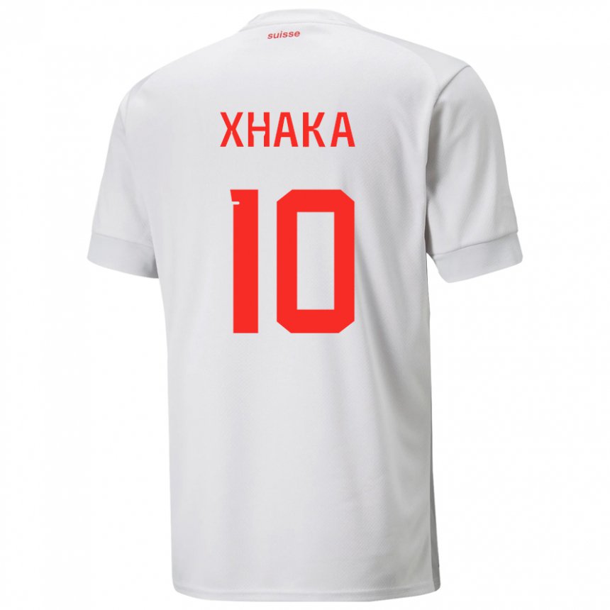 Homme Maillot Suisse Granit Xhaka #10 Blanc Tenues Extérieur 22-24 T-shirt Suisse