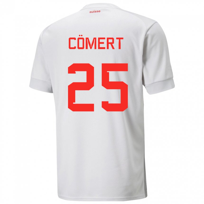 Homme Maillot Suisse Eray Comert #25 Blanc Tenues Extérieur 22-24 T-shirt Suisse