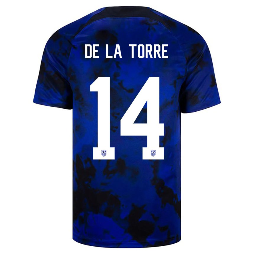 Homme Maillot États-unis Luca De La Torre #14 Bleu Royal Tenues Extérieur 22-24 T-shirt Suisse