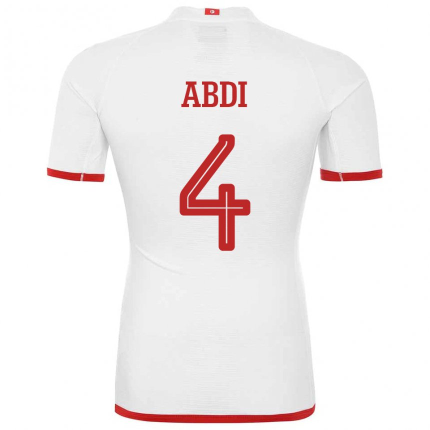 Homme Maillot Tunisie Ali Abdi #4 Blanc Tenues Extérieur 22-24 T-shirt Suisse