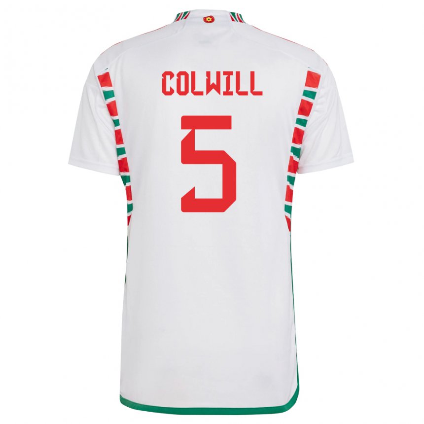 Homme Maillot Pays De Galles Rubin Colwill #5 Blanc Tenues Extérieur 22-24 T-shirt Suisse