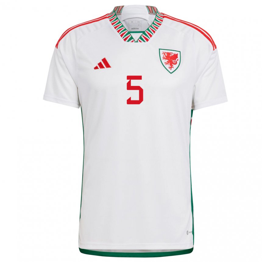 Homme Maillot Pays De Galles Chris Mepham #5 Blanc Tenues Extérieur 22-24 T-shirt Suisse