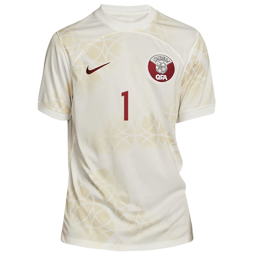 Homme Maillot Qatar Saad Al Sheeb #1 Beige Doré Tenues Extérieur 22-24 T-shirt Suisse