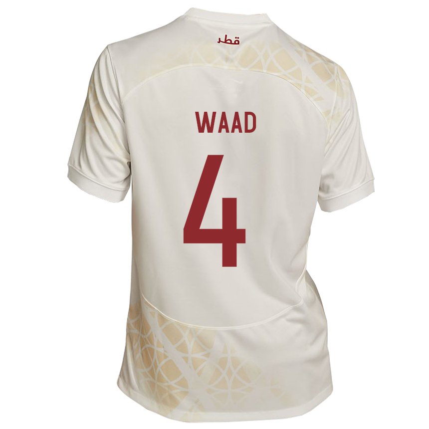 Homme Maillot Qatar Mohammed Waad #4 Beige Doré Tenues Extérieur 22-24 T-shirt Suisse