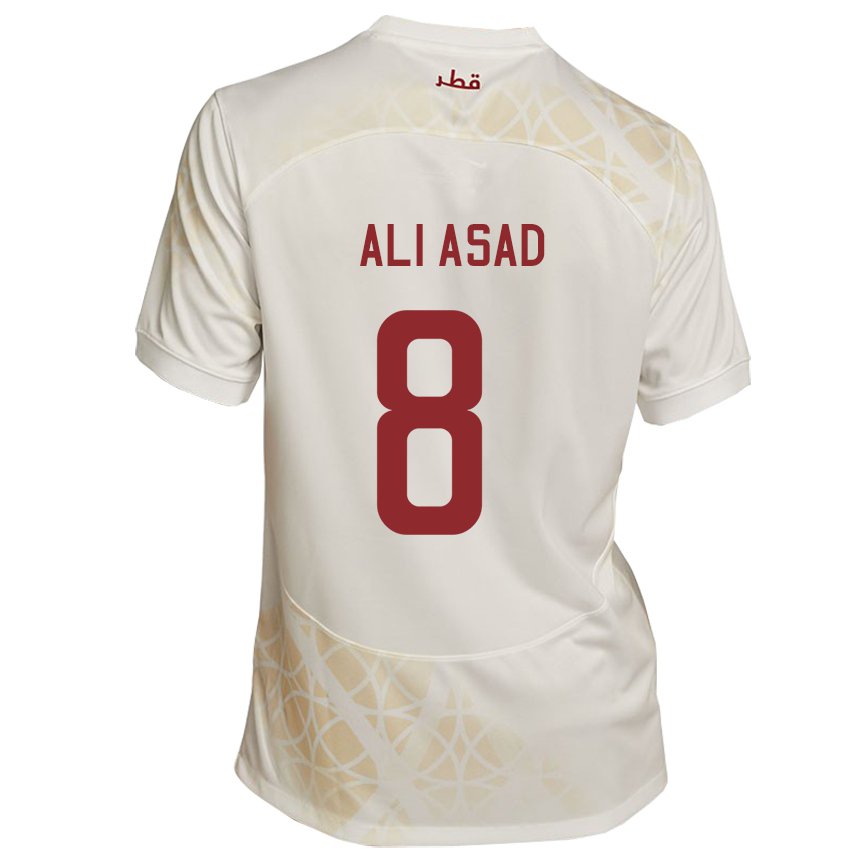 Herren Katarische Ali Asad #8 Goldbeige Auswärtstrikot Trikot 22-24 T-shirt Schweiz
