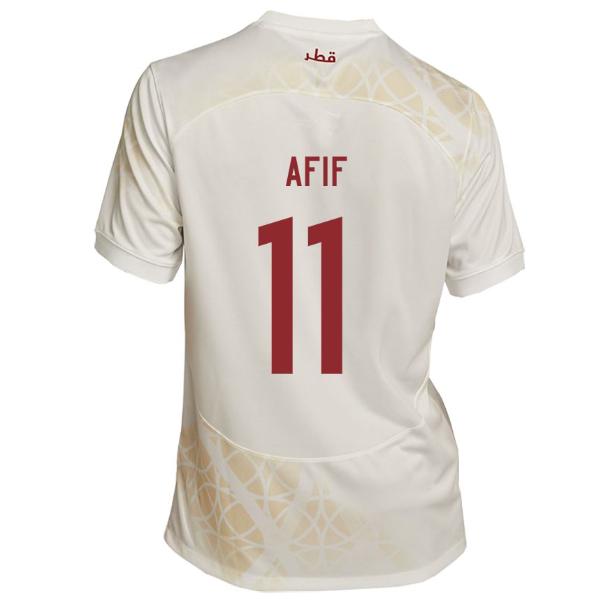 Homme Maillot Qatar Akram Afif #11 Beige Doré Tenues Extérieur 22-24 T-shirt Suisse