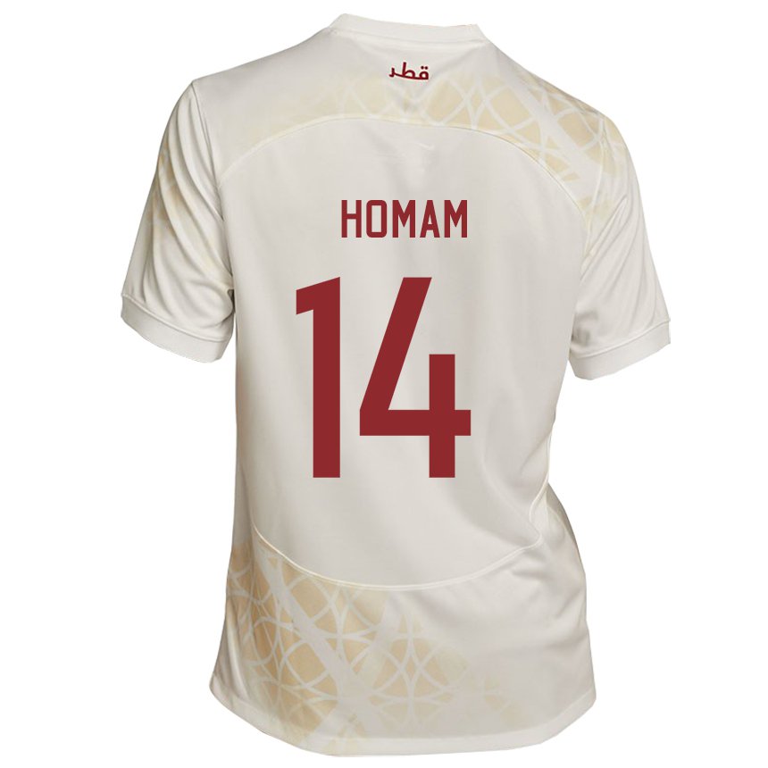 Homme Maillot Qatar Homam Ahmed #14 Beige Doré Tenues Extérieur 22-24 T-shirt Suisse
