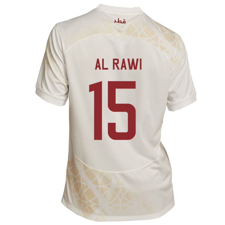 Homme Maillot Qatar Bassam Al Rawi #15 Beige Doré Tenues Extérieur 22-24 T-shirt Suisse