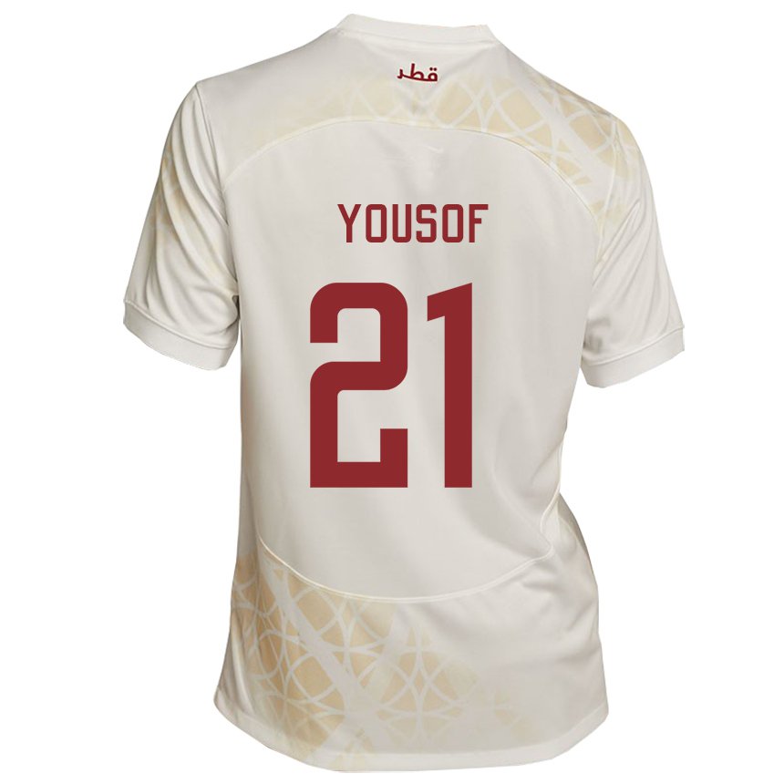 Homme Maillot Qatar Yousof Hassan #21 Beige Doré Tenues Extérieur 22-24 T-shirt Suisse