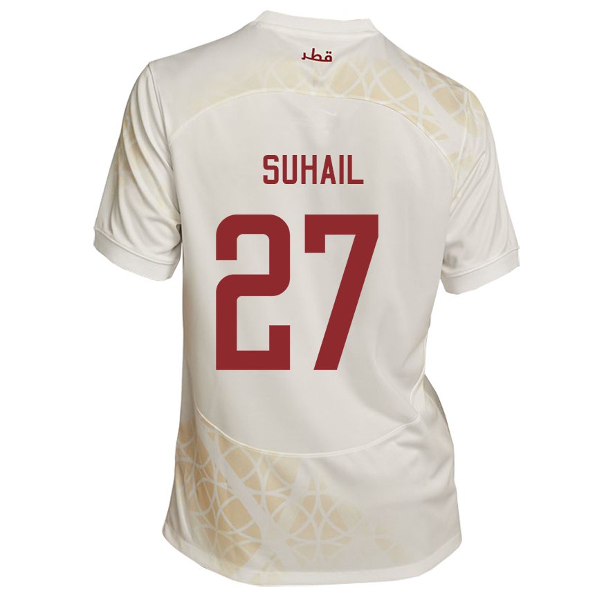 Herren Katarische Ahmed Suhail #27 Goldbeige Auswärtstrikot Trikot 22-24 T-shirt Schweiz