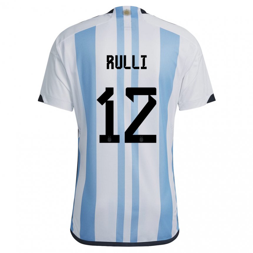 Femme Maillot Argentine Geronimo Rulli #12 Blanc Bleu Ciel Tenues Domicile 22-24 T-shirt Suisse