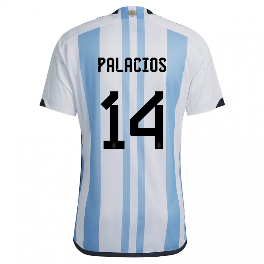 Femme Maillot Argentine Exequiel Palacios #14 Blanc Bleu Ciel Tenues Domicile 22-24 T-shirt Suisse