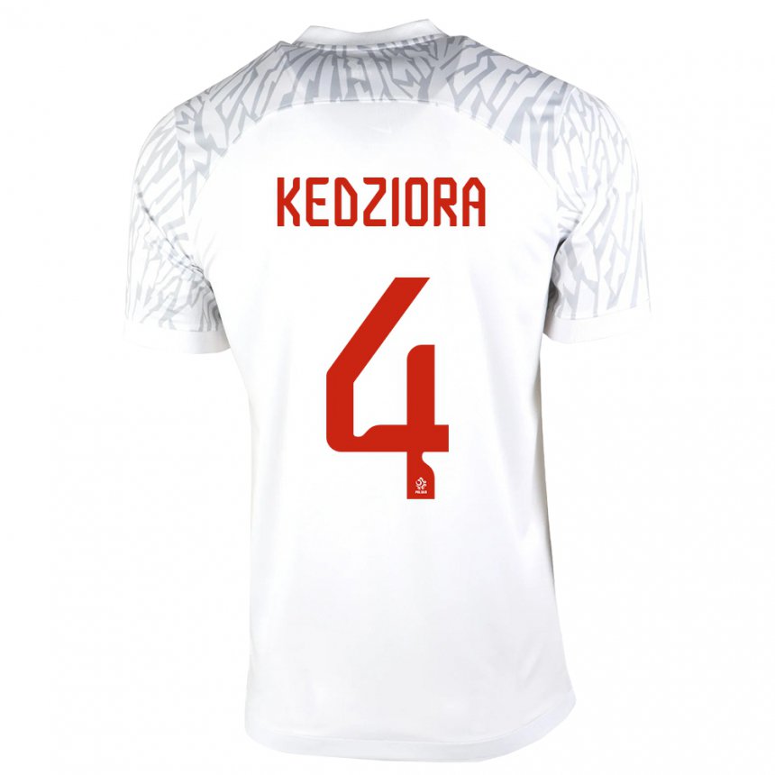 Femme Maillot Pologne Tomasz Kedziora #4 Blanc Tenues Domicile 22-24 T-shirt Suisse