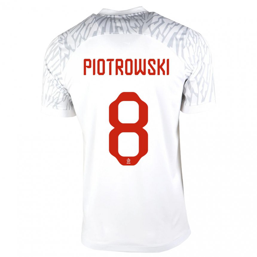 Femme Maillot Pologne Jakub Piotrowski #8 Blanc Tenues Domicile 22-24 T-shirt Suisse