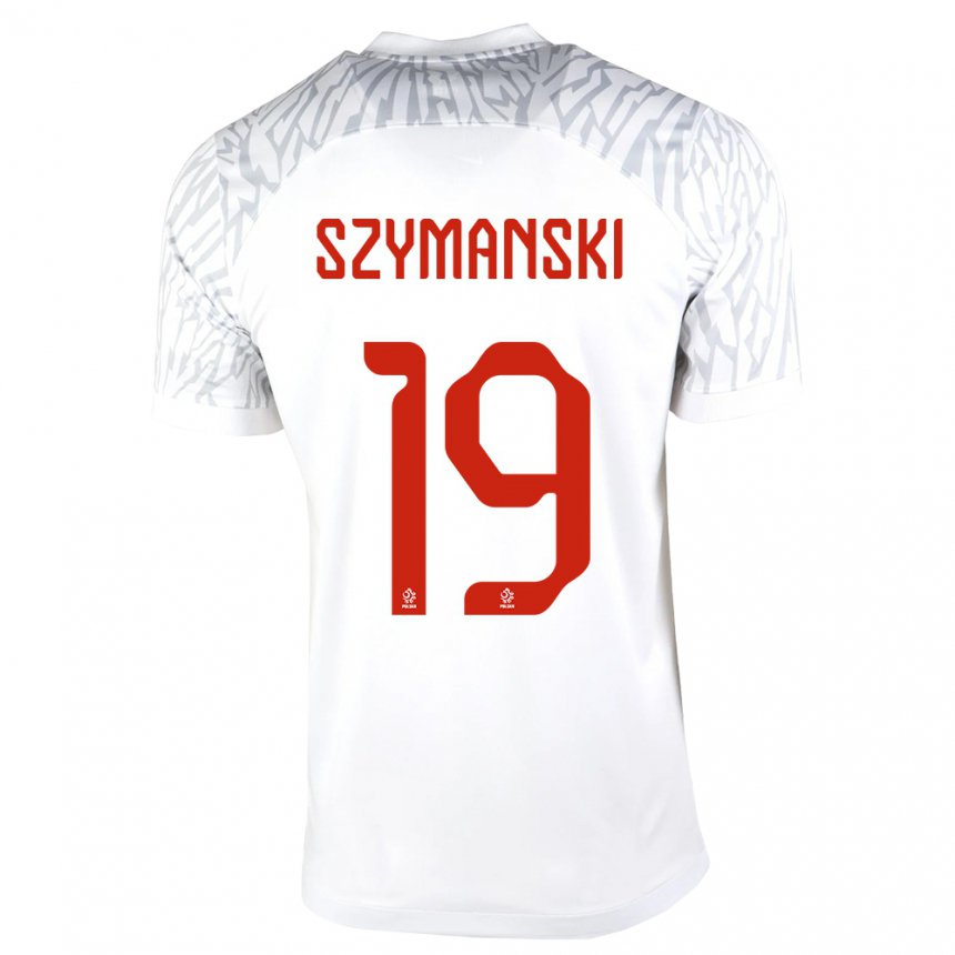 Femme Maillot Pologne Sebastian Szymanski #19 Blanc Tenues Domicile 22-24 T-shirt Suisse