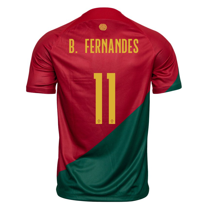 Femme Maillot Portugal Bruno Fernandes #11 Rouge Vert Tenues Domicile 22-24 T-shirt Suisse