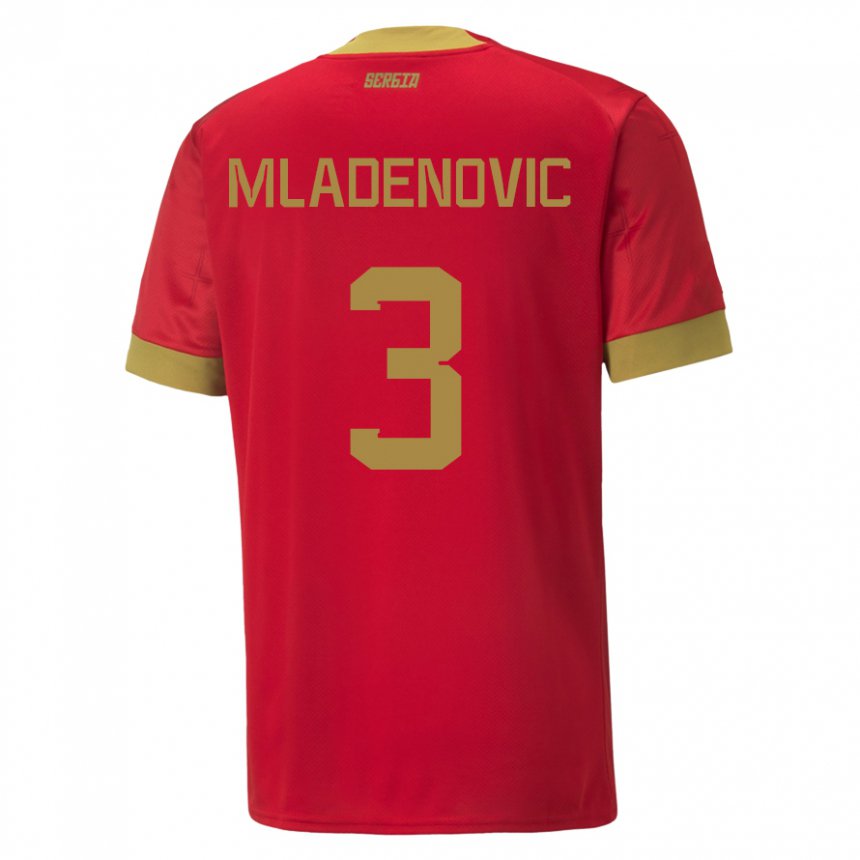 Femme Maillot Serbie Filip Mladenovic #3 Rouge Tenues Domicile 22-24 T-shirt Suisse