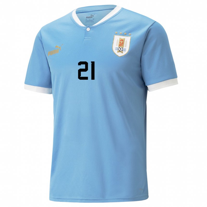Femme Maillot Uruguay Gullermo Varela #21 Bleue Tenues Domicile 22-24 T-shirt Suisse