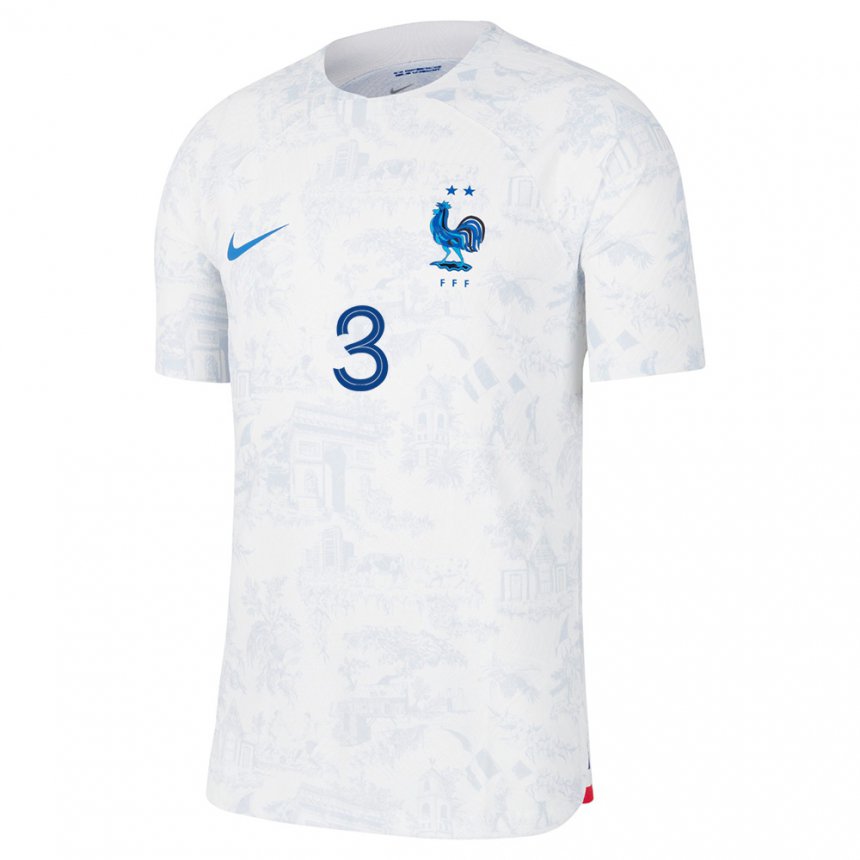 Femme Maillot France William Saliba #3 Blanc Bleu Tenues Extérieur 22-24 T-shirt Suisse