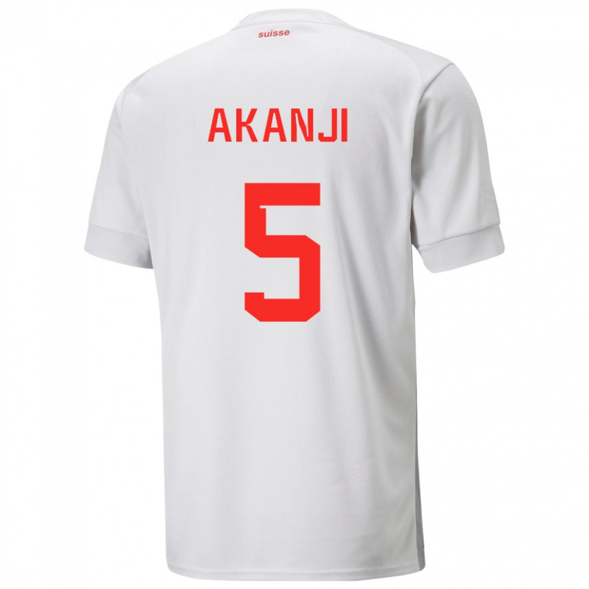 Femme Maillot Suisse Manuel Akanji #5 Blanc Tenues Extérieur 22-24 T-shirt Suisse