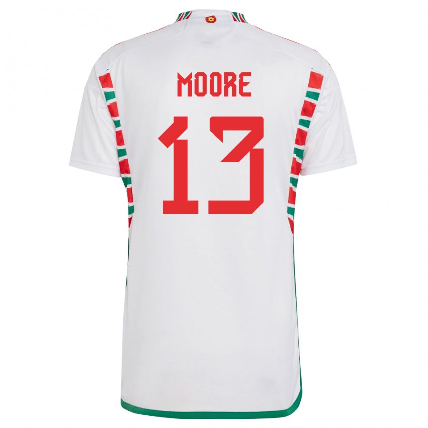 Femme Maillot Pays De Galles Kieffer Moore #13 Blanc Tenues Extérieur 22-24 T-shirt Suisse