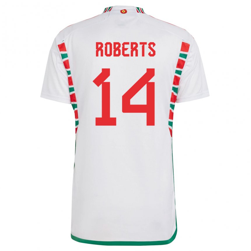 Femme Maillot Pays De Galles Connor Roberts #14 Blanc Tenues Extérieur 22-24 T-shirt Suisse