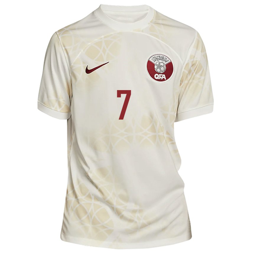Femme Maillot Qatar Ahmed Alaaeldin #7 Beige Doré Tenues Extérieur 22-24 T-shirt Suisse