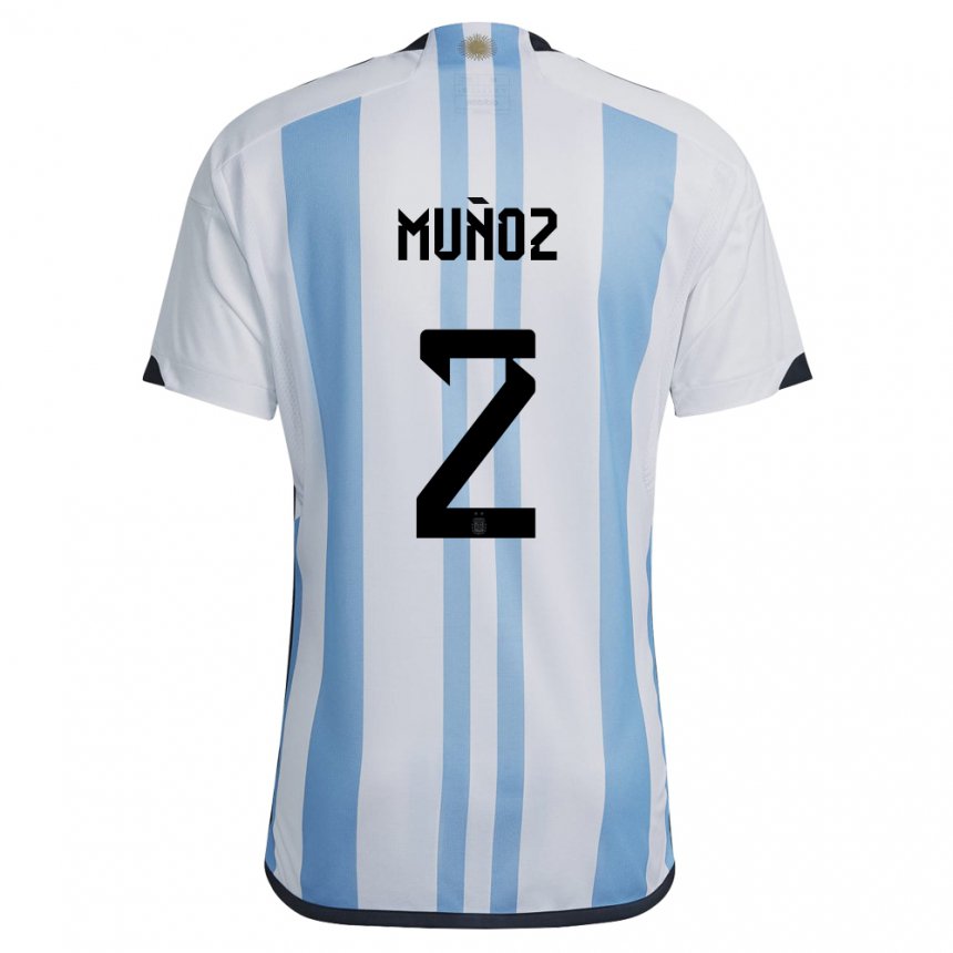 Enfant Maillot Argentine Luana Munoz #2 Blanc Bleu Ciel Tenues Domicile 22-24 T-shirt Suisse
