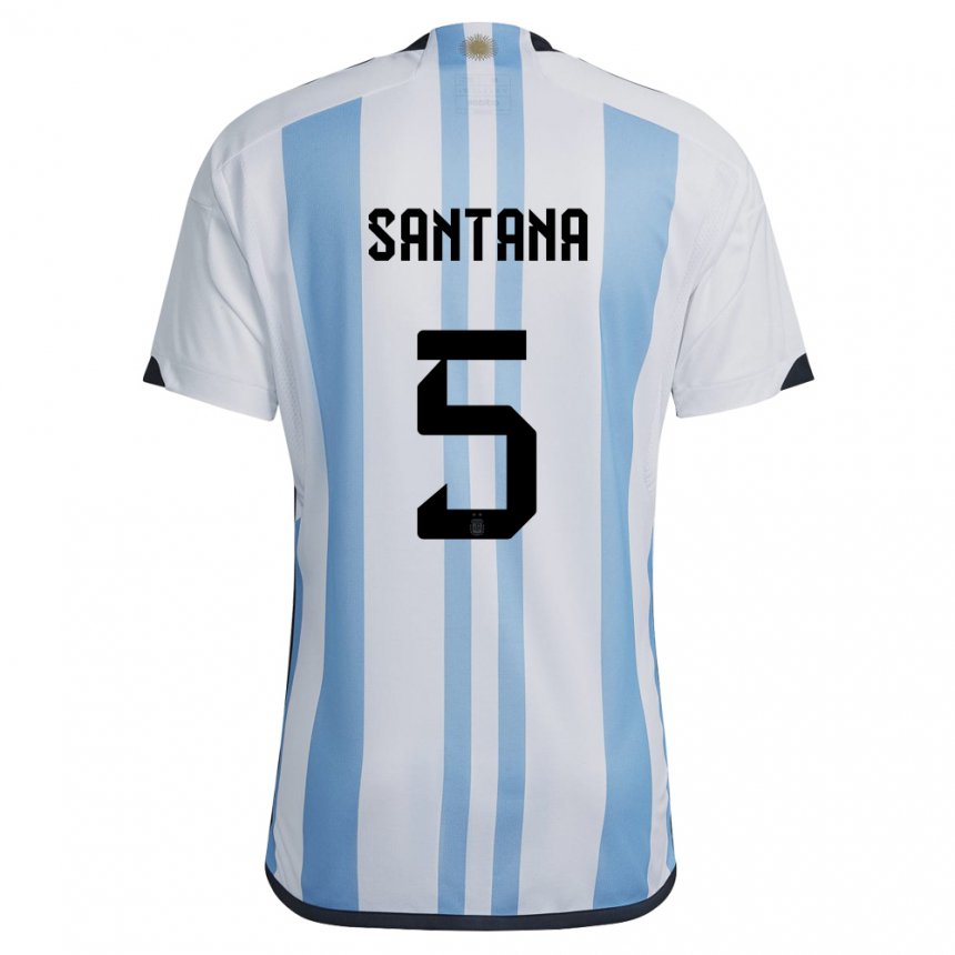 Enfant Maillot Argentine Vanesa Santana #5 Blanc Bleu Ciel Tenues Domicile 22-24 T-shirt Suisse