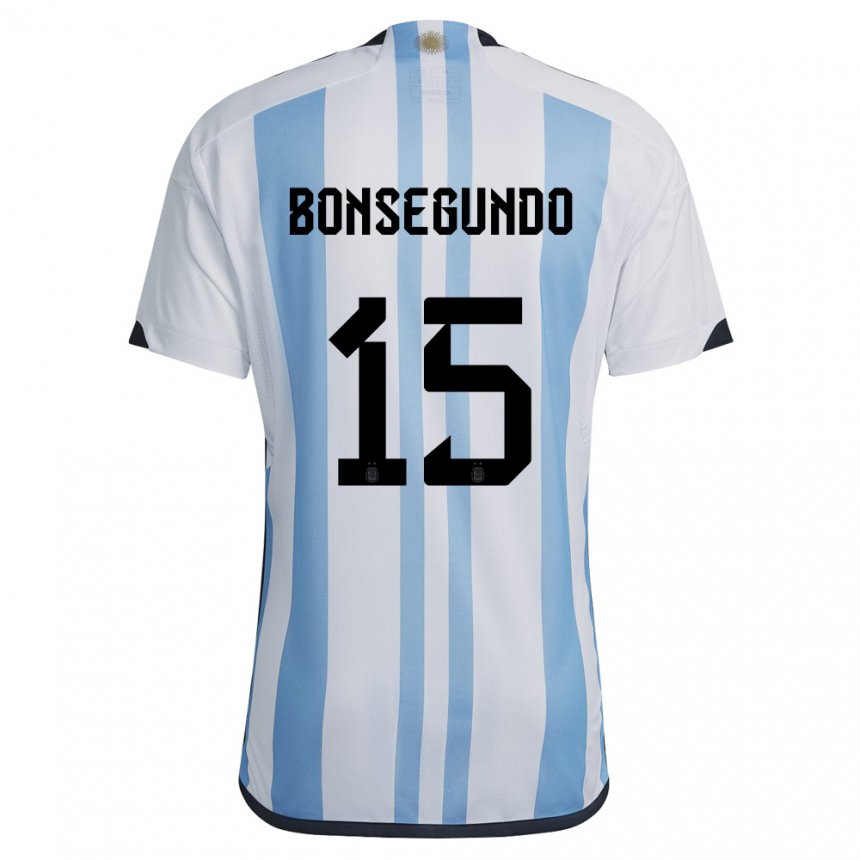Enfant Maillot Argentine Florencia Bonsegundo #15 Blanc Bleu Ciel Tenues Domicile 22-24 T-shirt Suisse