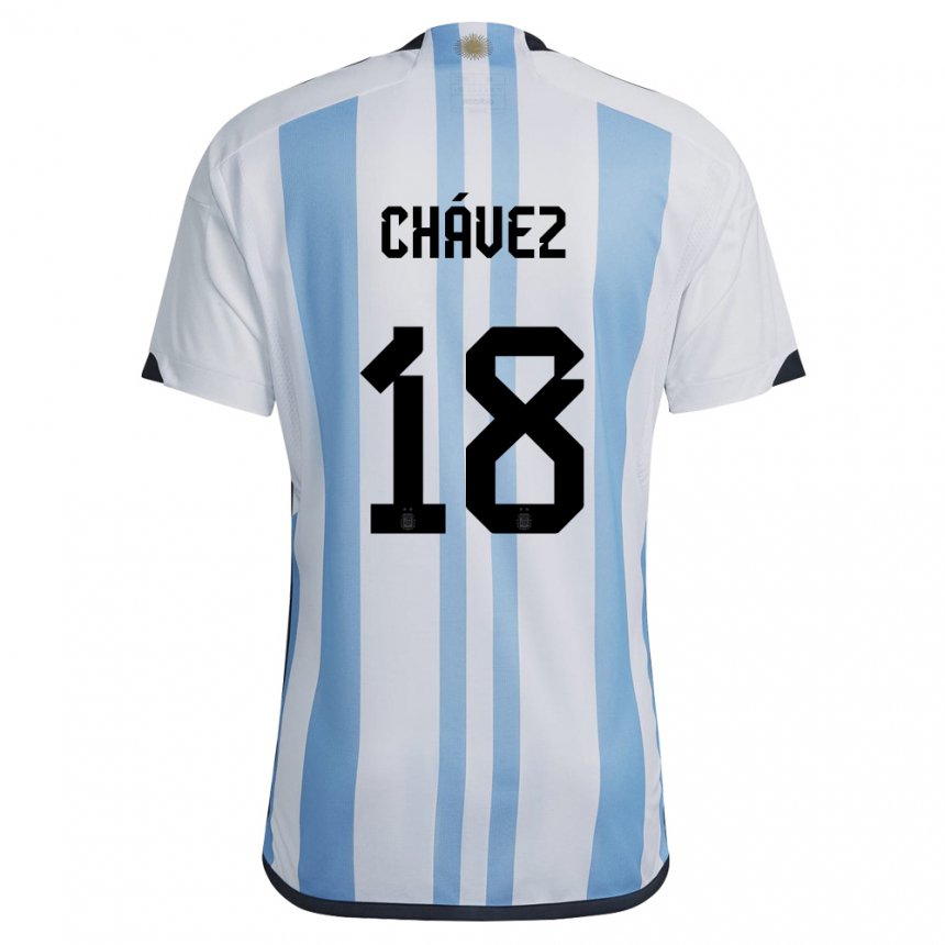 Enfant Maillot Argentine Gabriela Chavez #18 Blanc Bleu Ciel Tenues Domicile 22-24 T-shirt Suisse