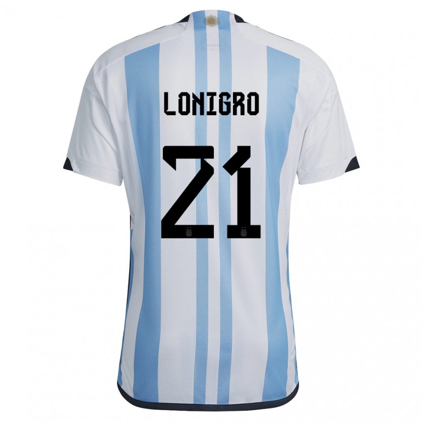 Enfant Maillot Argentine Erica Lonigro #21 Blanc Bleu Ciel Tenues Domicile 22-24 T-shirt Suisse