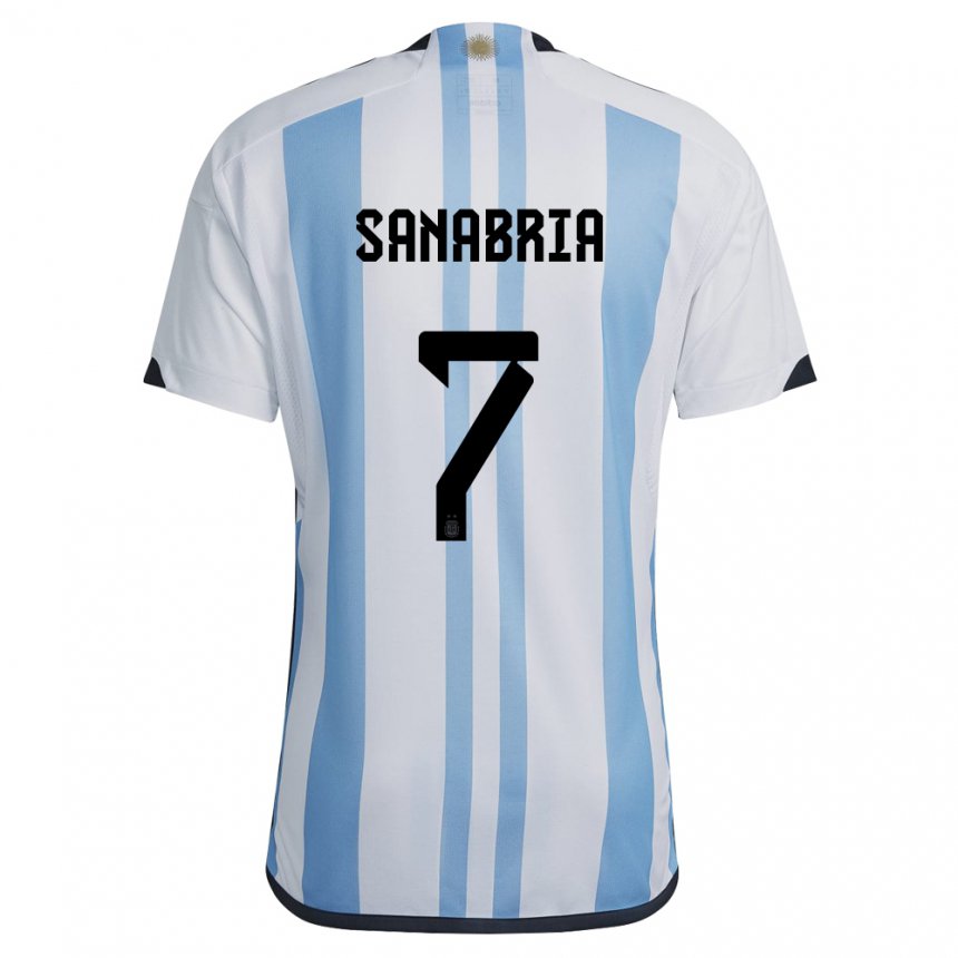 Enfant Maillot Argentine Mateo Sanabria #7 Blanc Bleu Ciel Tenues Domicile 22-24 T-shirt Suisse