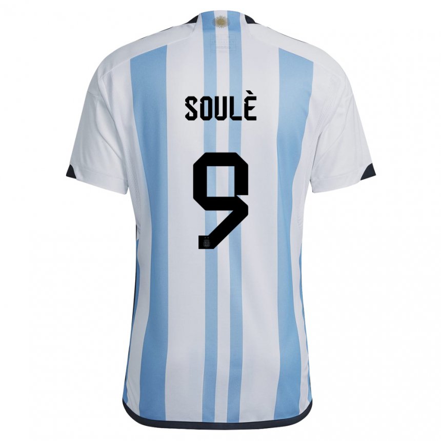 Enfant Maillot Argentine Matias Soule #9 Blanc Bleu Ciel Tenues Domicile 22-24 T-shirt Suisse