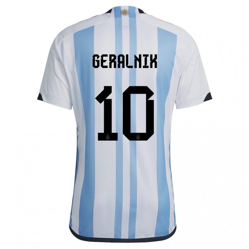 Enfant Maillot Argentine Tiago Geralnik #10 Blanc Bleu Ciel Tenues Domicile 22-24 T-shirt Suisse