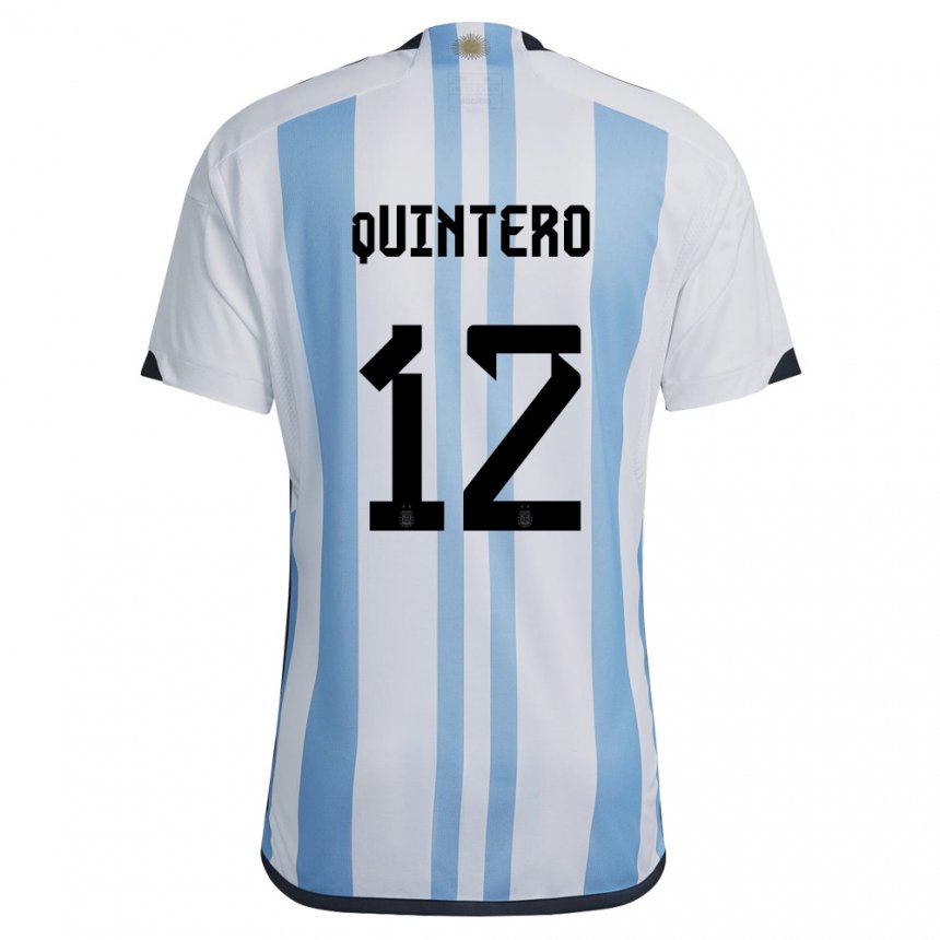 Enfant Maillot Argentine Valentino Quintero #12 Blanc Bleu Ciel Tenues Domicile 22-24 T-shirt Suisse