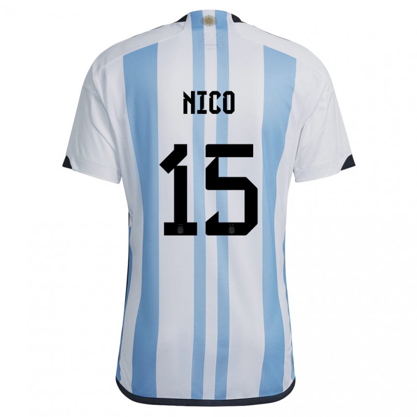 Enfant Maillot Argentine Nico  #15 Blanc Bleu Ciel Tenues Domicile 22-24 T-shirt Suisse