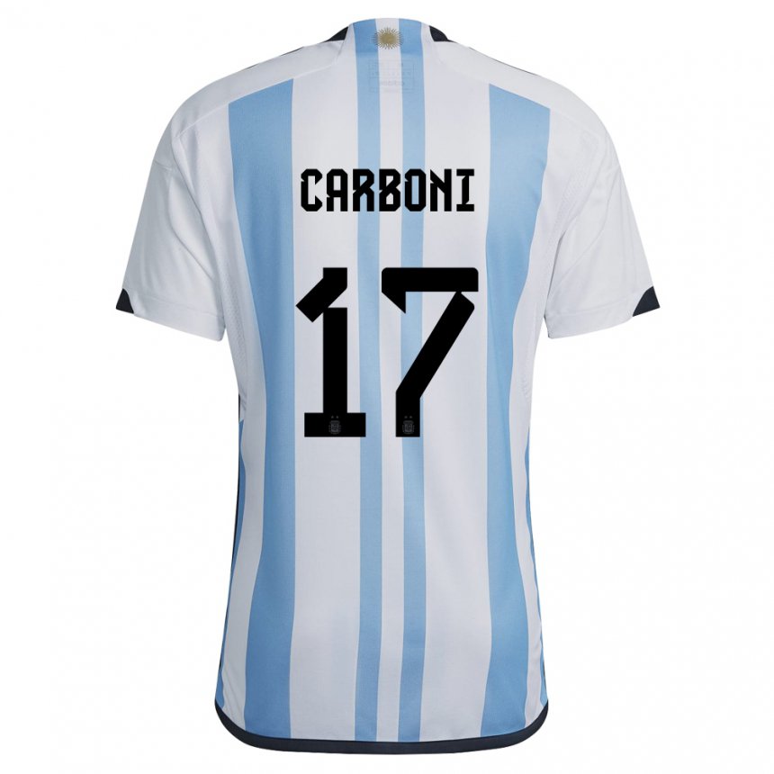 Enfant Maillot Argentine Valentin Carboni #17 Blanc Bleu Ciel Tenues Domicile 22-24 T-shirt Suisse