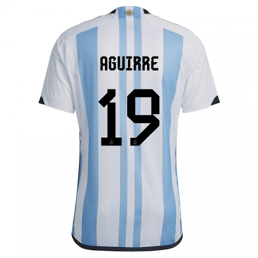 Enfant Maillot Argentine Brian Aguirre #19 Blanc Bleu Ciel Tenues Domicile 22-24 T-shirt Suisse