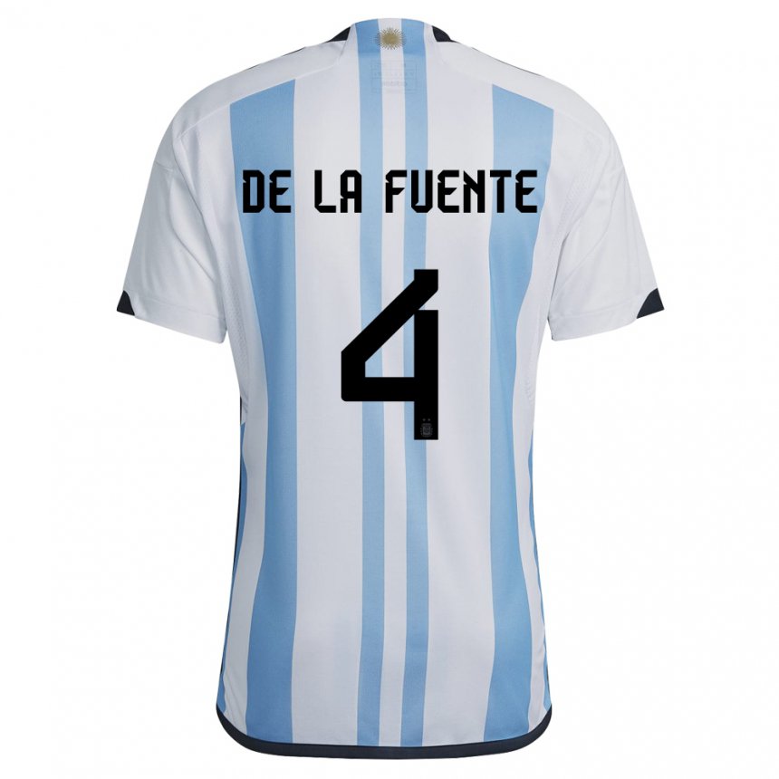 Enfant Maillot Argentine Hernan De La Fuente #4 Blanc Bleu Ciel Tenues Domicile 22-24 T-shirt Suisse