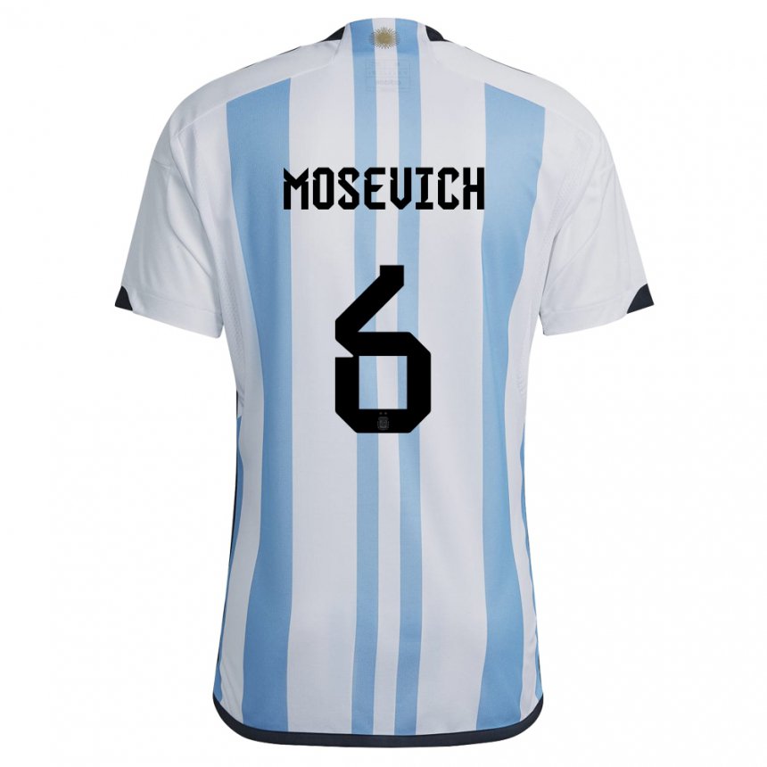 Enfant Maillot Argentine Leonel Mosevich #6 Blanc Bleu Ciel Tenues Domicile 22-24 T-shirt Suisse